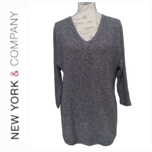 EUC New York & Co | Black/Grey Knit 3/4 Sleeve V Neck Tunic Sweater
